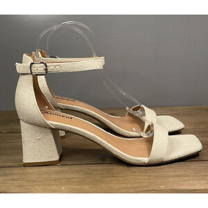 Abound Women's Ankle Strap Sandals Size 10 Ivory White Fabric Square Toe Block